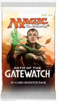 A Magic: The Gathering 'Oath of the Gatewatch' 15-card booster pack shown against a plain white background.